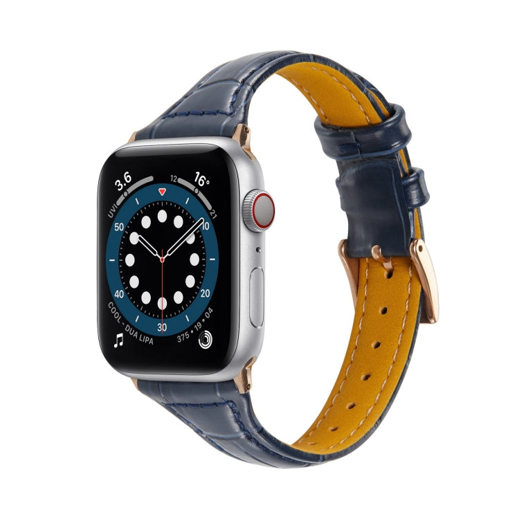 Crocodile Texture Leather Watch Band For Apple Watch Series 9&8&7 41mm / SE 3&SE 2&6&SE&5&4 40mm / 3&2&1 38mm(Midnight Blue) by bashfashion