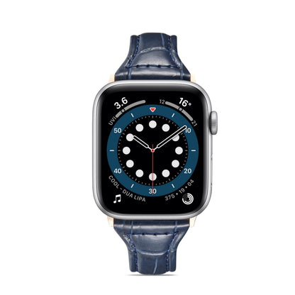 Crocodile Texture Leather Watch Band For Apple Watch Series 9&8&7 41mm / SE 3&SE 2&6&SE&5&4 40mm / 3&2&1 38mm(Midnight Blue) by bashfashion