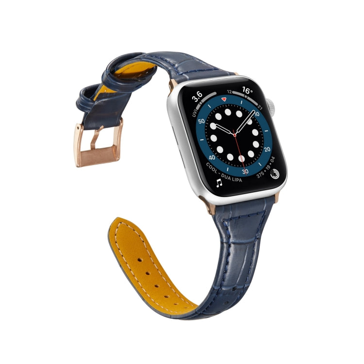 Crocodile Texture Leather Watch Band For Apple Watch Series 9&8&7 41mm / SE 3&SE 2&6&SE&5&4 40mm / 3&2&1 38mm(Midnight Blue) by bashfashion