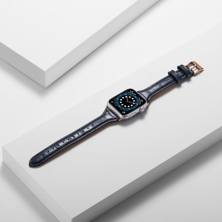 Crocodile Texture Leather Watch Band For Apple Watch Series 9&8&7 41mm / SE 3&SE 2&6&SE&5&4 40mm / 3&2&1 38mm(Midnight Blue) by bashfashion