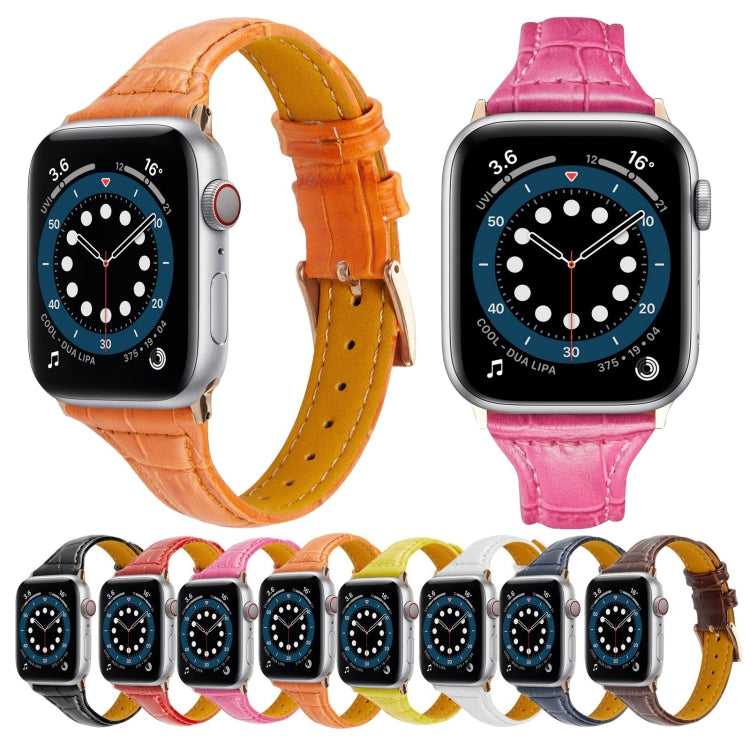 Crocodile Texture Leather Watch Band For Apple Watch Series 9&8&7 41mm / SE 3&SE 2&6&SE&5&4 40mm / 3&2&1 38mm(Midnight Blue) by bashfashion