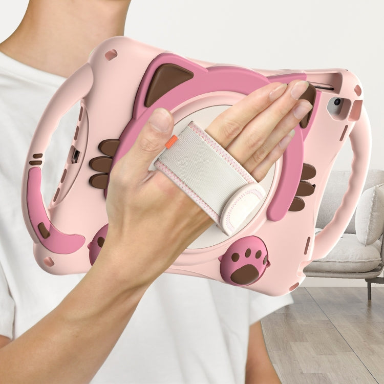 Cute Cat King Kids Shockproof Silicone Tablet Case with Holder & Shoulder Strap & Handle For iPad 9.7 2018 / 2017 / Air / Air 2 / Pro 9.7(Pink) by bashfashion