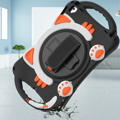 Cute Cat King Kids Shockproof Silicone Tablet Case with Holder & Shoulder Strap & Handle For iPad 9.7 2018 / 2017 / Air / Air 2 / Pro 9.7(Black Orange) by bashfashion