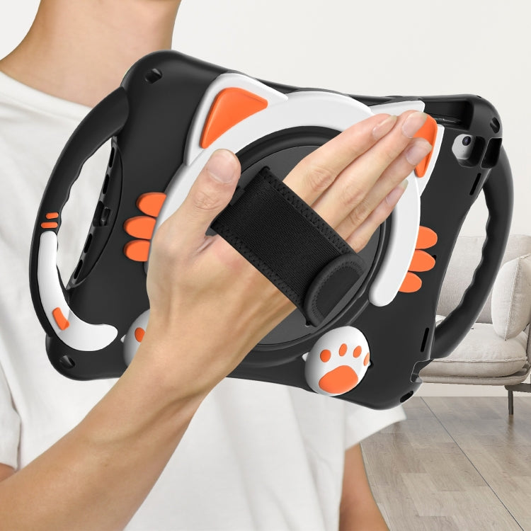 Cute Cat King Kids Shockproof Silicone Tablet Case with Holder & Shoulder Strap & Handle For iPad 9.7 2018 / 2017 / Air / Air 2 / Pro 9.7(Black Orange) by bashfashion