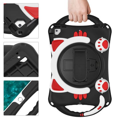 Cute Cat King Kids Shockproof Silicone Tablet Case with Holder & Shoulder Strap & Handle For iPad 9.7 2018 / 2017 / Air / Air 2 / Pro 9.7(Black Red) by bashfashion