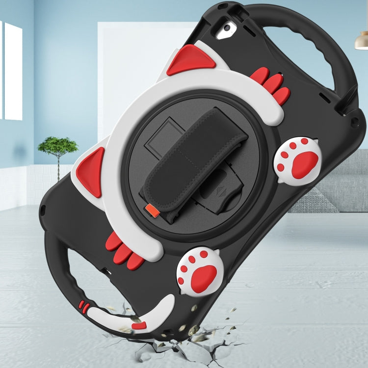 Cute Cat King Kids Shockproof Silicone Tablet Case with Holder & Shoulder Strap & Handle For iPad 9.7 2018 / 2017 / Air / Air 2 / Pro 9.7(Black Red) by bashfashion