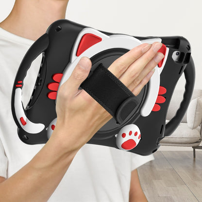 Cute Cat King Kids Shockproof Silicone Tablet Case with Holder & Shoulder Strap & Handle For iPad 9.7 2018 / 2017 / Air / Air 2 / Pro 9.7(Black Red) by bashfashion