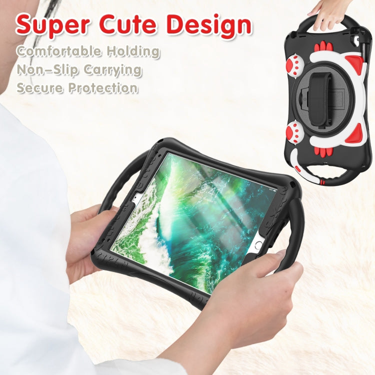 Cute Cat King Kids Shockproof Silicone Tablet Case with Holder & Shoulder Strap & Handle For iPad 9.7 2018 / 2017 / Air / Air 2 / Pro 9.7(Black Red) by bashfashion