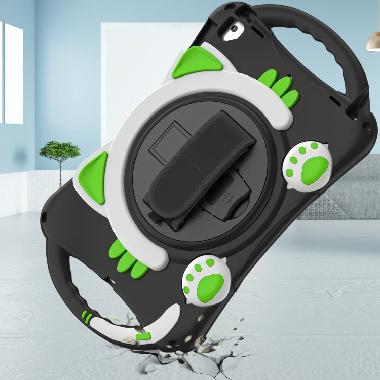 Cute Cat King Kids Shockproof Silicone Tablet Case with Holder & Shoulder Strap & Handle For iPad 9.7 2018 / 2017 / Air / Air 2 / Pro 9.7(Black Green) by bashfashion