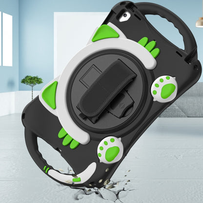 Cute Cat King Kids Shockproof Silicone Tablet Case with Holder & Shoulder Strap & Handle For iPad 9.7 2018 / 2017 / Air / Air 2 / Pro 9.7(Black Green) by bashfashion
