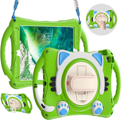 Cute Cat King Kids Shockproof Silicone Tablet Case with Holder & Shoulder Strap & Handle For iPad 9.7 2018 / 2017 / Air / Air 2 / Pro 9.7(Green) by bashfashion