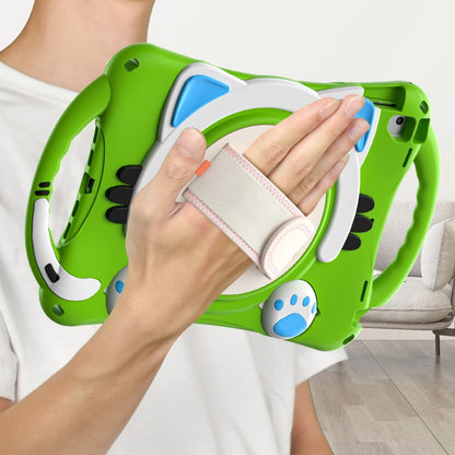 Cute Cat King Kids Shockproof Silicone Tablet Case with Holder & Shoulder Strap & Handle For iPad 9.7 2018 / 2017 / Air / Air 2 / Pro 9.7(Green) by bashfashion