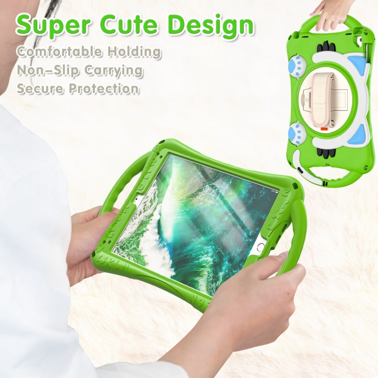 Cute Cat King Kids Shockproof Silicone Tablet Case with Holder & Shoulder Strap & Handle For iPad 9.7 2018 / 2017 / Air / Air 2 / Pro 9.7(Green) by bashfashion