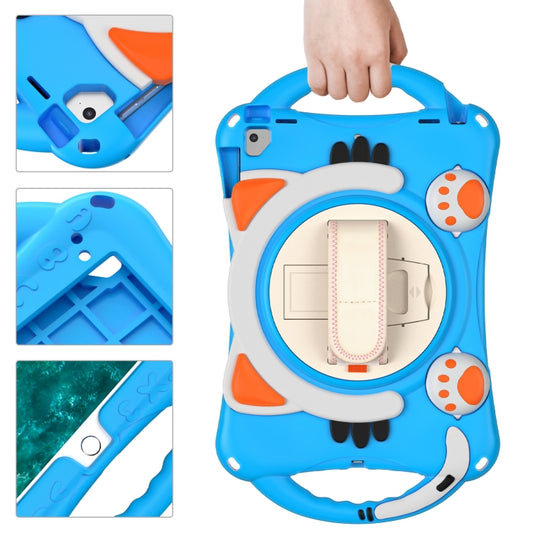 Cute Cat King Kids Shockproof Silicone Tablet Case with Holder & Shoulder Strap & Handle For iPad 9.7 2018 / 2017 / Air / Air 2 / Pro 9.7(Light Blue) by bashfashion