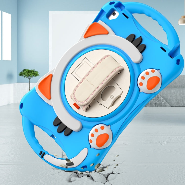 Cute Cat King Kids Shockproof Silicone Tablet Case with Holder & Shoulder Strap & Handle For iPad 9.7 2018 / 2017 / Air / Air 2 / Pro 9.7(Light Blue) by bashfashion