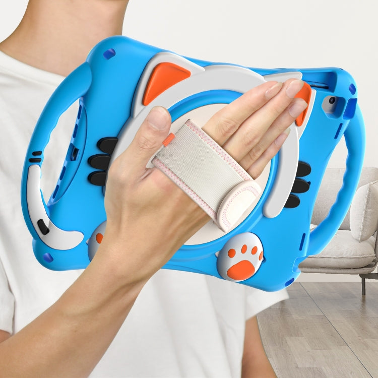 Cute Cat King Kids Shockproof Silicone Tablet Case with Holder & Shoulder Strap & Handle For iPad 9.7 2018 / 2017 / Air / Air 2 / Pro 9.7(Light Blue) by bashfashion