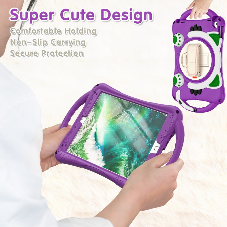 Cute Cat King Kids Shockproof Silicone Tablet Case with Holder & Shoulder Strap & Handle For iPad 9.7 2018 / 2017 / Air / Air 2 / Pro 9.7(Purple) by bashfashion