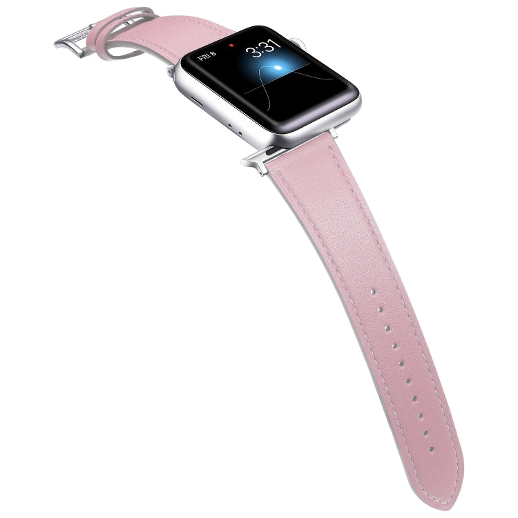 Small Waist Leather Watch Band For Apple Watch Series 9&8&7 41mm / SE 3&SE 2&6&SE&5&4 40mm / 3&2&1 38mm(Pink) by bashfashion