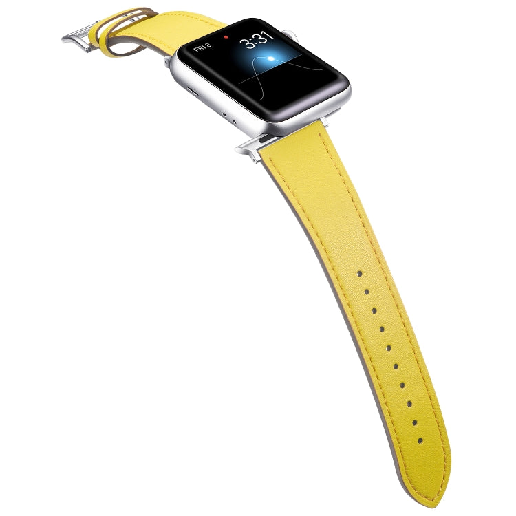 Small Waist Leather Watch Band For Apple Watch Series 9&8&7 41mm / SE 3&SE 2&6&SE&5&4 40mm / 3&2&1 38mm(Yellow) by bashfashion