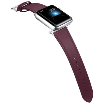 Small Waist Leather Watch Band For Apple Watch Series 9&8&7 41mm / SE 3&SE 2&6&SE&5&4 40mm / 3&2&1 38mm(Wine Red) by bashfashion