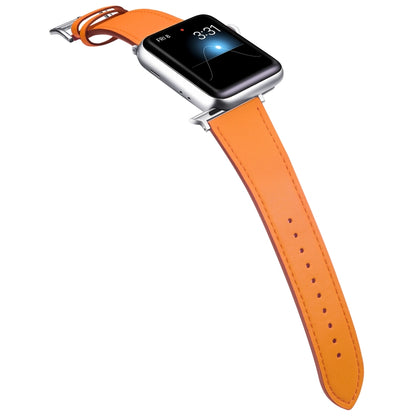 Small Waist Leather Watch Band For Apple Watch Ultra 49mm&Watch Ultra 2 49mm / Series 9&8&7 45mm / SE 3&SE 2&6&SE&5&4 44mm / 3&2&1 42mm(Orange) by bashfashion