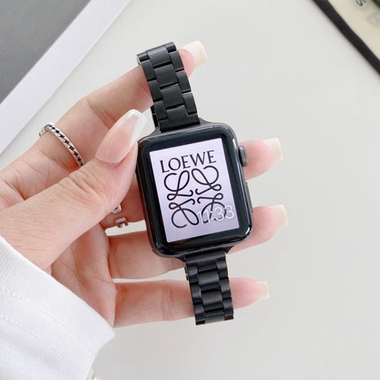 Three-beads Steel Watch Band For Apple Watch Series 9&8&7 41mm / SE 3&SE 2&6&SE&5&4 40mm / 3&2&1 38mm(Black) by bashfashion