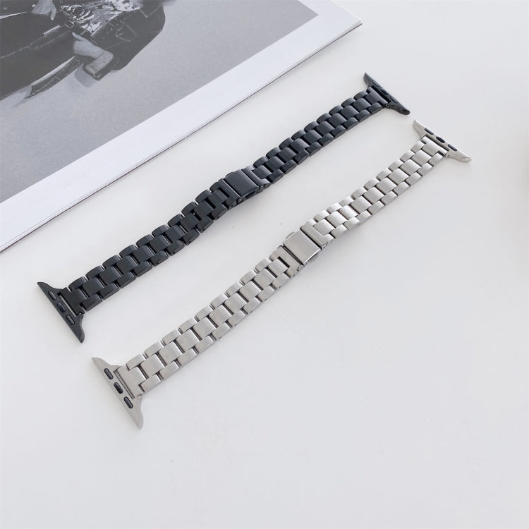 Three-beads Steel Watch Band For Apple Watch Series 9&8&7 41mm / SE 3&SE 2&6&SE&5&4 40mm / 3&2&1 38mm(Black) by bashfashion