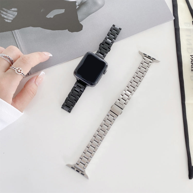 Three-beads Steel Watch Band For Apple Watch Series 9&8&7 41mm / SE 3&SE 2&6&SE&5&4 40mm / 3&2&1 38mm(Black) by bashfashion