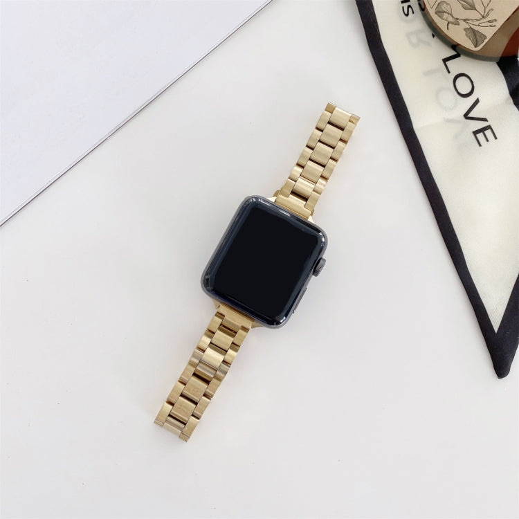 Three-beads Steel Watch Band For Apple Watch Series 9&8&7 41mm / SE 3&SE 2&6&SE&5&4 40mm / 3&2&1 38mm(Gold) by bashfashion
