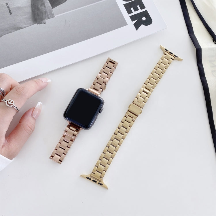 Three-beads Steel Watch Band For Apple Watch Series 9&8&7 41mm / SE 3&SE 2&6&SE&5&4 40mm / 3&2&1 38mm(Rose Gold) by bashfashion