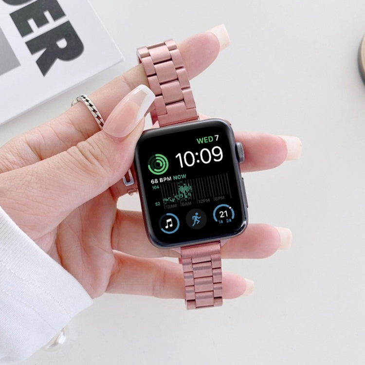 Three-beads Steel Watch Band For Apple Watch Series 9&8&7 41mm / SE 3&SE 2&6&SE&5&4 40mm / 3&2&1 38mm (Pink) by bashfashion