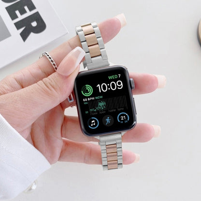 Three-beads Steel Watch Band For Apple Watch Series 9&8&7 41mm / SE 3&SE 2&6&SE&5&4 40mm / 3&2&1 38mm (Silver+Rose Gold) by bashfashion