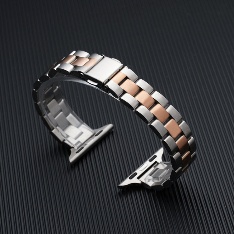 Three-beads Steel Watch Band For Apple Watch Series 9&8&7 41mm / SE 3&SE 2&6&SE&5&4 40mm / 3&2&1 38mm (Silver+Rose Gold) by bashfashion