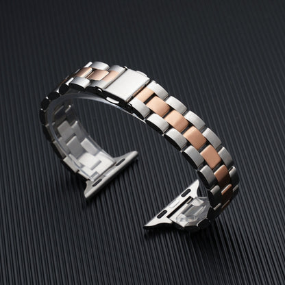 Three-beads Steel Watch Band For Apple Watch Series 9&8&7 41mm / SE 3&SE 2&6&SE&5&4 40mm / 3&2&1 38mm (Silver+Rose Gold) by bashfashion