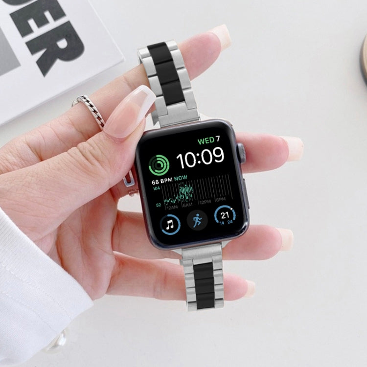 Three-beads Steel Watch Band For Apple Watch Series 9&8&7 41mm / SE 3&SE 2&6&SE&5&4 40mm / 3&2&1 38mm (Silver Black) by bashfashion