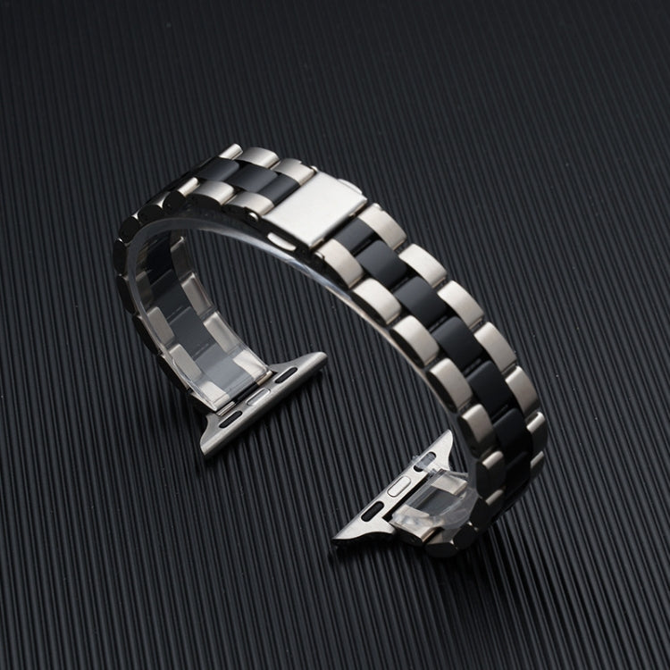 Three-beads Steel Watch Band For Apple Watch Series 9&8&7 41mm / SE 3&SE 2&6&SE&5&4 40mm / 3&2&1 38mm (Silver Black) by bashfashion