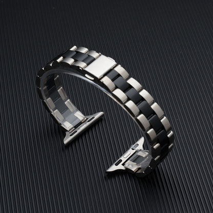 Three-beads Steel Watch Band For Apple Watch Series 9&8&7 41mm / SE 3&SE 2&6&SE&5&4 40mm / 3&2&1 38mm (Silver Black) by bashfashion