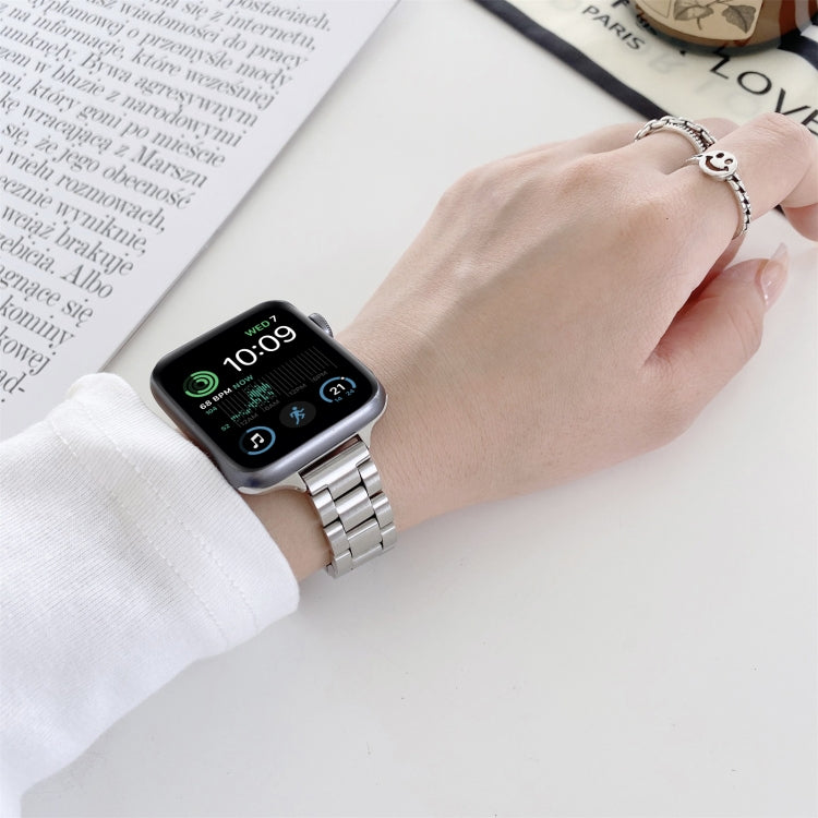 Three-beads Steel Watch Band For Apple Watch Series 9&8&7 41mm / SE 3&SE 2&6&SE&5&4 40mm / 3&2&1 38mm (Gold + Gold) by bashfashion