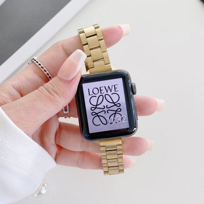 Three-beads Steel Watch Band For Apple Watch Ultra 49mm&Watch Ultra 2 49mm / Series 9&8&7 45mm / SE 3&SE 2&6&SE&5&4 44mm / 3&2&1 42mm(Gold) by bashfashion