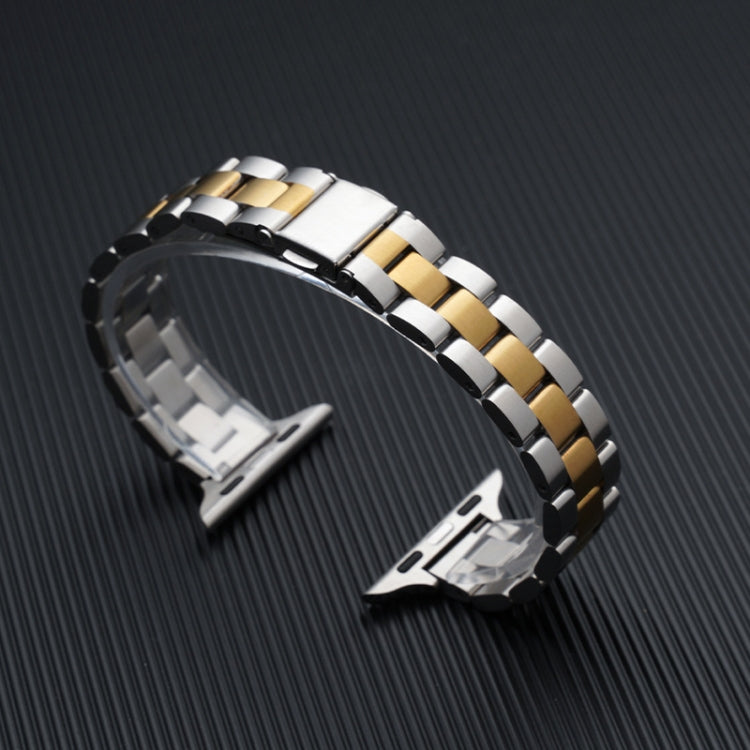 Three-beads Steel Watch Band For Apple Watch Ultra 49mm&Watch Ultra 2 49mm / Series 9&8&7 45mm / SE 3&SE 2&6&SE&5&4 44mm / 3&2&1 42mm (Gold + Silver) by bashfashion