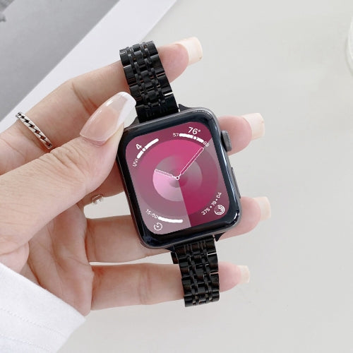 Seven-beads Steel Watch Band For Apple Watch Series 9&8&7 41mm / SE 3&SE 2&6&SE&5&4 40mm / 3&2&1 38mm(Black) by bashfashion