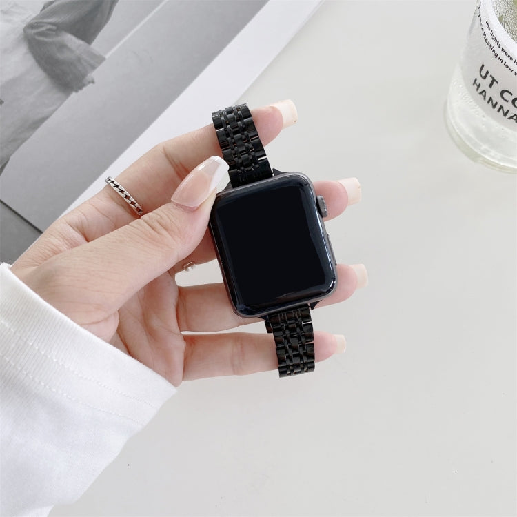Seven-beads Steel Watch Band For Apple Watch Series 9&8&7 41mm / SE 3&SE 2&6&SE&5&4 40mm / 3&2&1 38mm(Black) by bashfashion