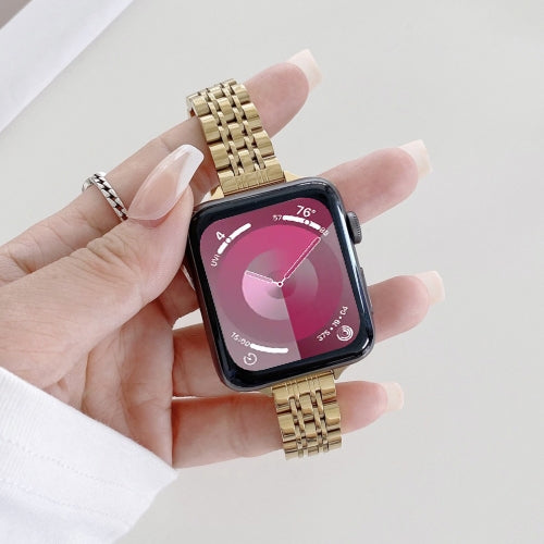 Seven-beads Steel Watch Band For Apple Watch Series 9&8&7 41mm / SE 3&SE 2&6&SE&5&4 40mm / 3&2&1 38mm(Gold) by bashfashion