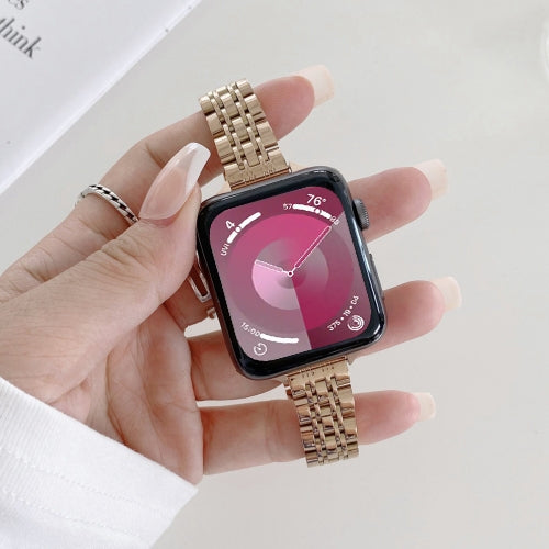 Seven-beads Steel Watch Band For Apple Watch Series 9&8&7 41mm / SE 3&SE 2&6&SE&5&4 40mm / 3&2&1 38mm(Rose Gold) by bashfashion