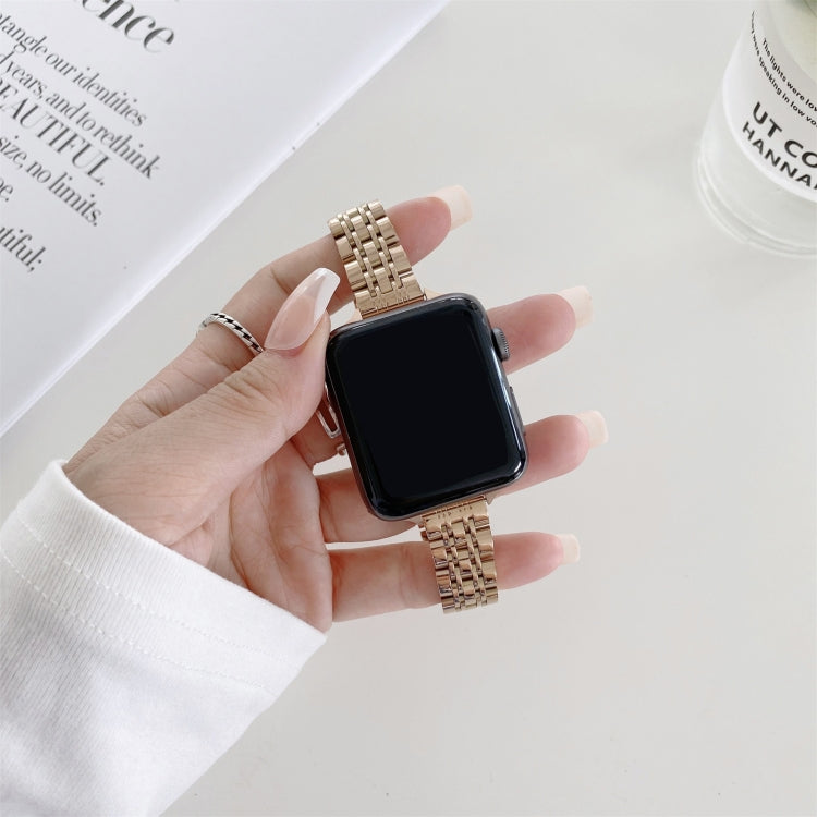 Seven-beads Steel Watch Band For Apple Watch Series 9&8&7 41mm / SE 3&SE 2&6&SE&5&4 40mm / 3&2&1 38mm(Rose Gold) by bashfashion