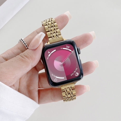 Seven-beads Steel Watch Band For Apple Watch Ultra 49mm&Watch Ultra 2 49mm / Series 9&8&7 45mm / SE 3&SE 2&6&SE&5&4 44mm / 3&2&1 42mm(Gold) by bashfashion