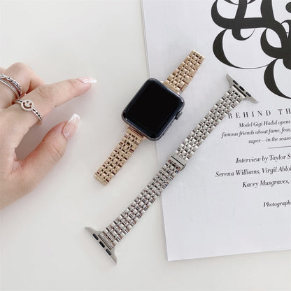 Seven-beads Steel Watch Band For Apple Watch Ultra 49mm&Watch Ultra 2 49mm / Series 9&8&7 45mm / SE 3&SE 2&6&SE&5&4 44mm / 3&2&1 42mm(Gold) by bashfashion