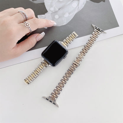 Seven-beads Steel Watch Band For Apple Watch Ultra 49mm&Watch Ultra 2 49mm / Series 9&8&7 45mm / SE 3&SE 2&6&SE&5&4 44mm / 3&2&1 42mm(Silver Gold) by bashfashion