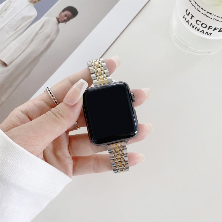 Seven-beads Steel Watch Band For Apple Watch Ultra 49mm&Watch Ultra 2 49mm / Series 9&8&7 45mm / SE 3&SE 2&6&SE&5&4 44mm / 3&2&1 42mm(Silver Gold) by bashfashion