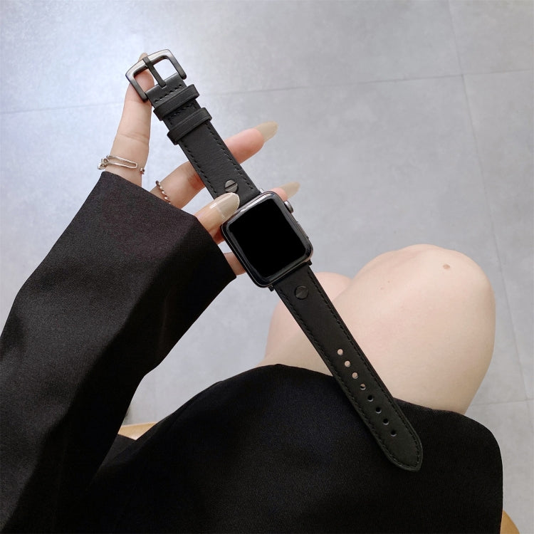 Retro Leather Watch Band For Apple Watch Series 9&8&7 41mm / SE 3&SE 2&6&SE&5&4 40mm / 3&2&1 38mm(Black) by bashfashion